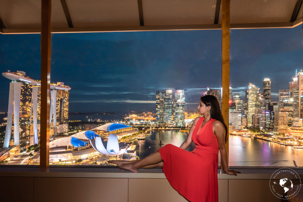 Dazzling Singapore skyline view at night as seen from One-bedroom Millenia Suite at Ritz Carlton