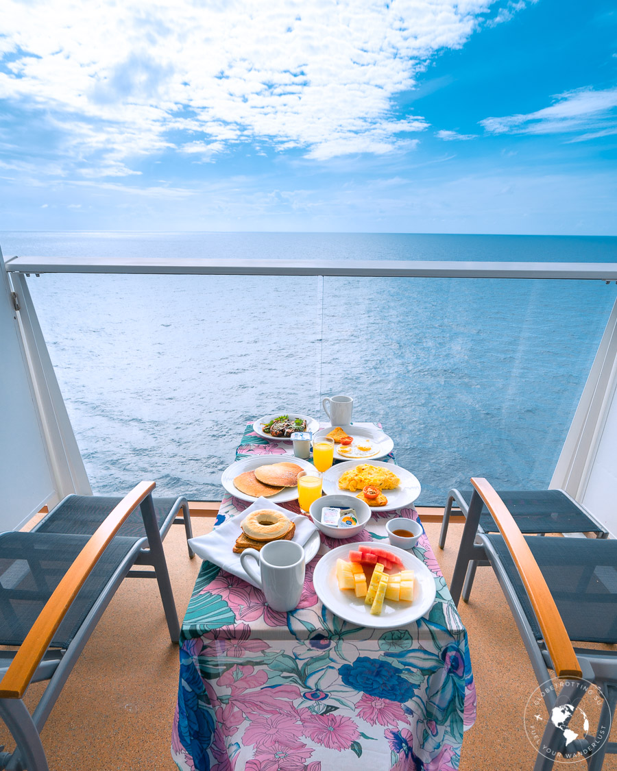 The wholesome breakfast platter on Balcony with views of the ocean on Royal Caribbean