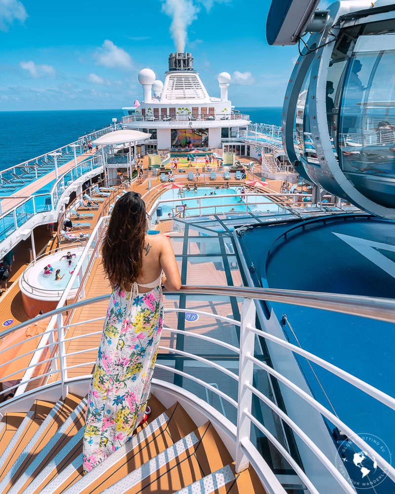 Girl overlooking the cruise views on Royal Caribbean