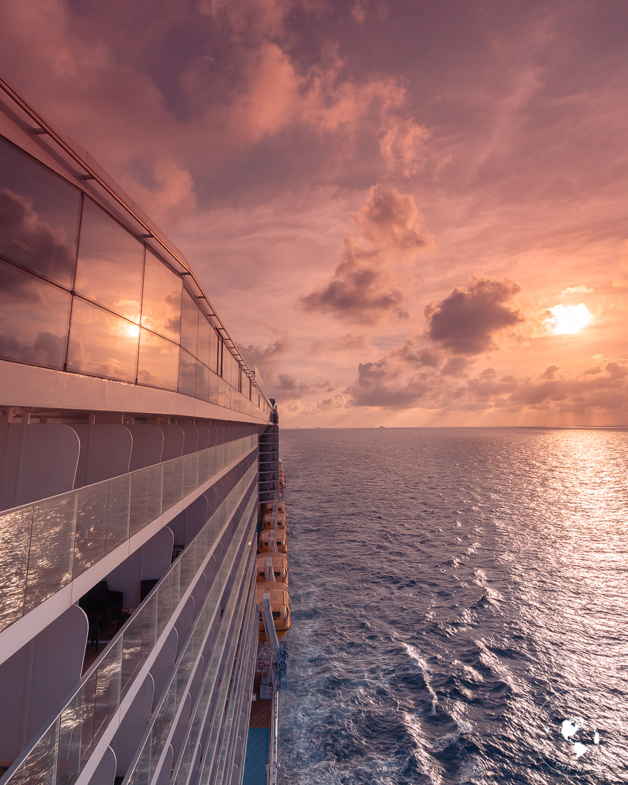 Quantum of Seas sailing during sunset