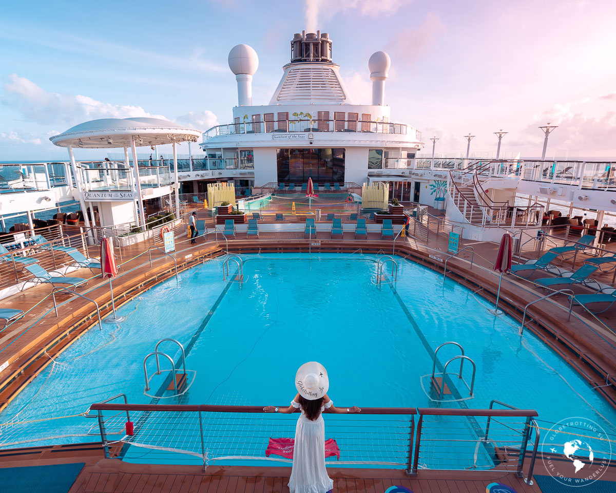 View of the pools on top deck of Quantum of the Seas on Royal Caribbean